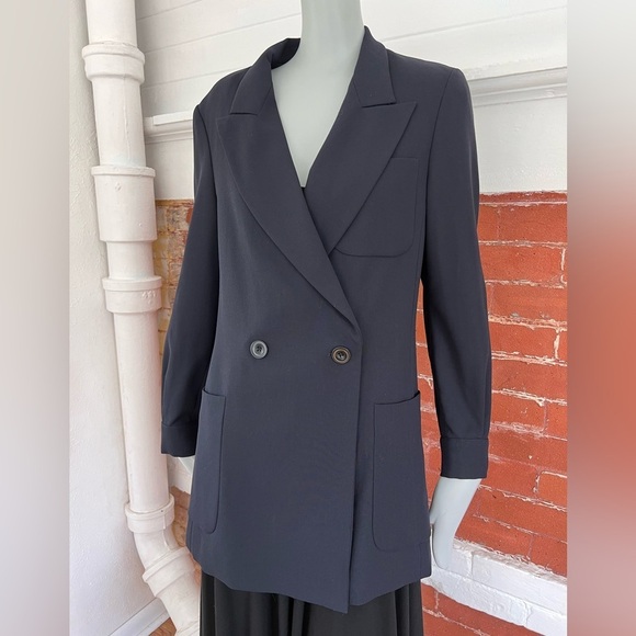 MaxMara Jackets & Blazers - Max Mara Wool Double Breasted Two button Blazer in Navy Blue Long Length